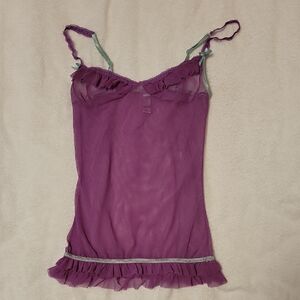 Purple Sheer Camisole with Ruffle Trim